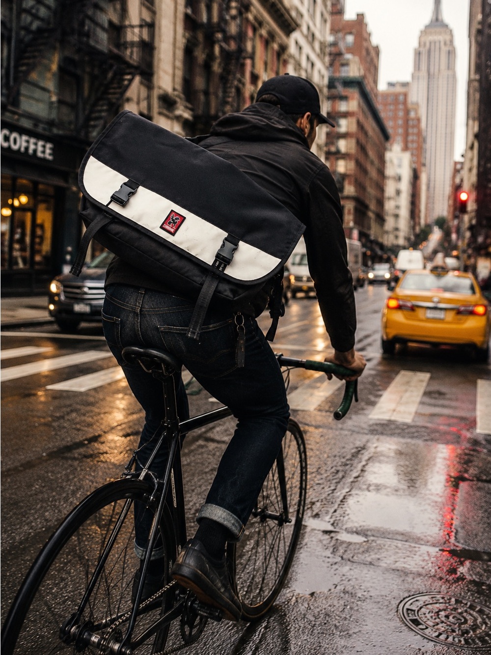 Chrome Industries Classic Messenger Bag Black White Seatbelt Buckle Bike Courier